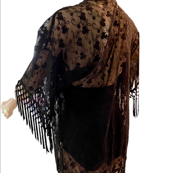 Monteau black lace & fringe cover up - Picture 3 of 6